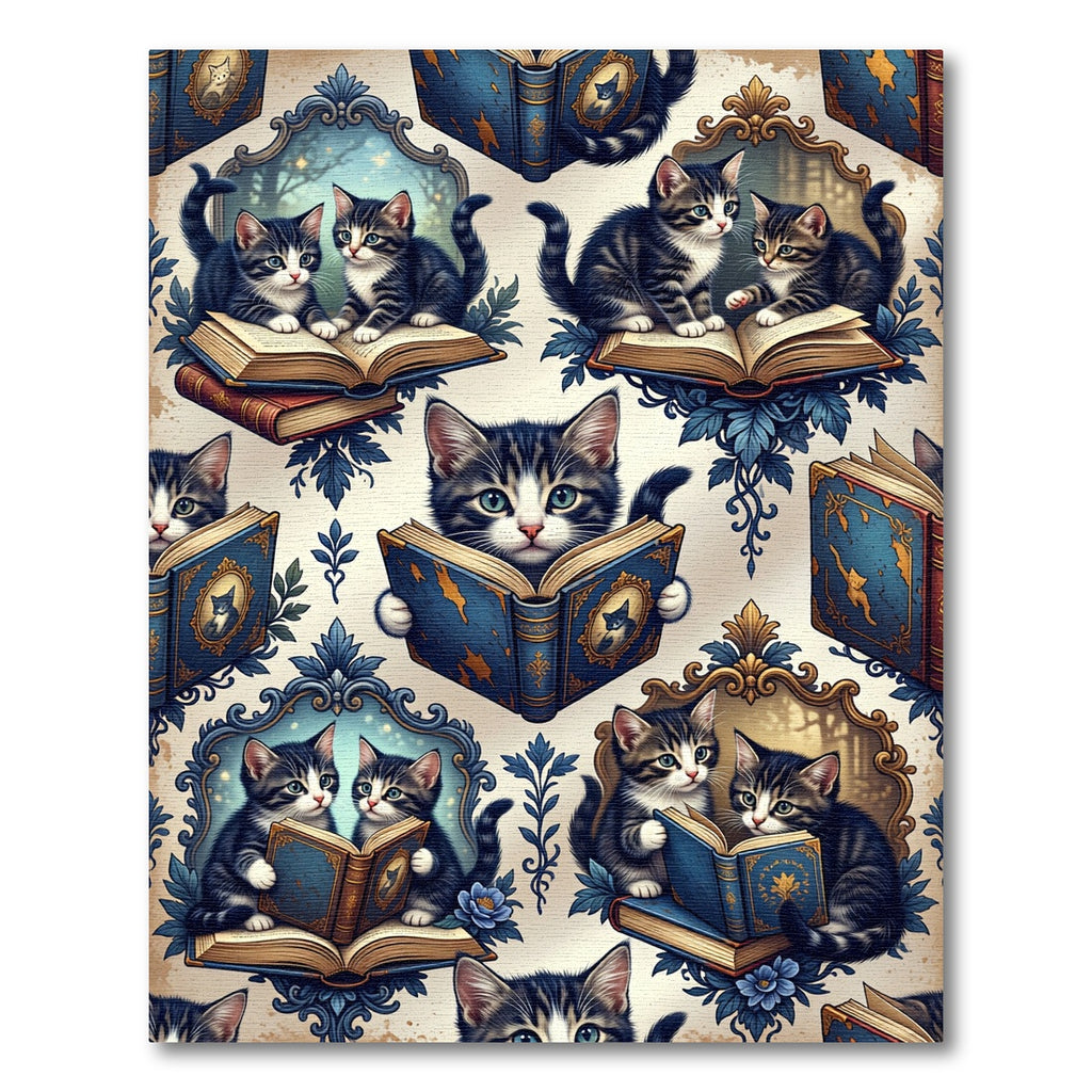 Whimsical Tabby Kittens Reading Antique Books Rug
