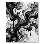 Modern Monochrome Fluid Ink Abstract Art Rug