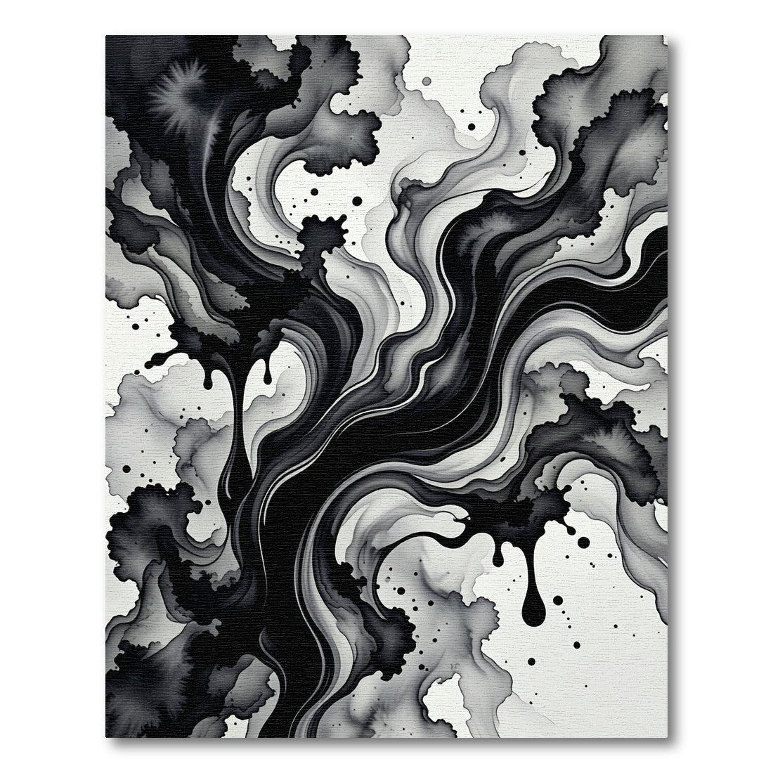 Modern Monochrome Fluid Ink Abstract Art Rug