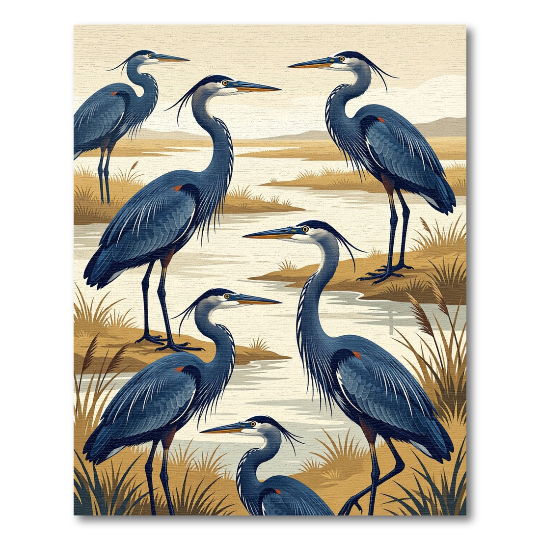 Blue Heron Marsh Serene Wetland Canvas Rug