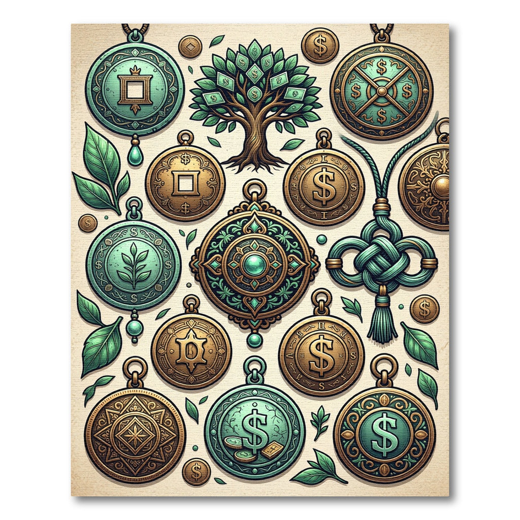 Enchanted Golden Coin and Foliage Medallion Rug