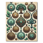 Enchanted Golden Coin and Foliage Medallion Rug