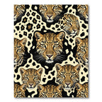Golden Leopard Faces Black Cream Spots Rug