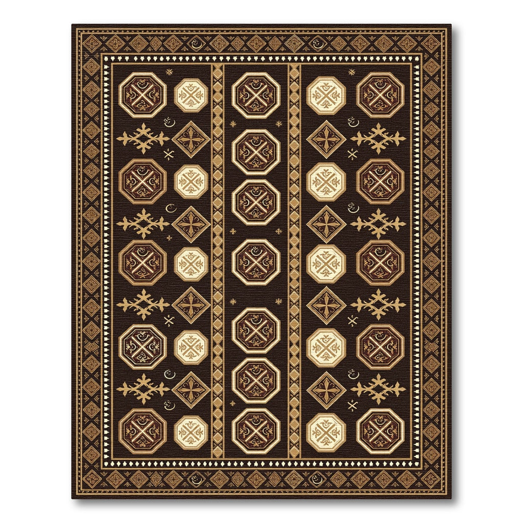 Rich Brown Gold Geometric Octagon Rug