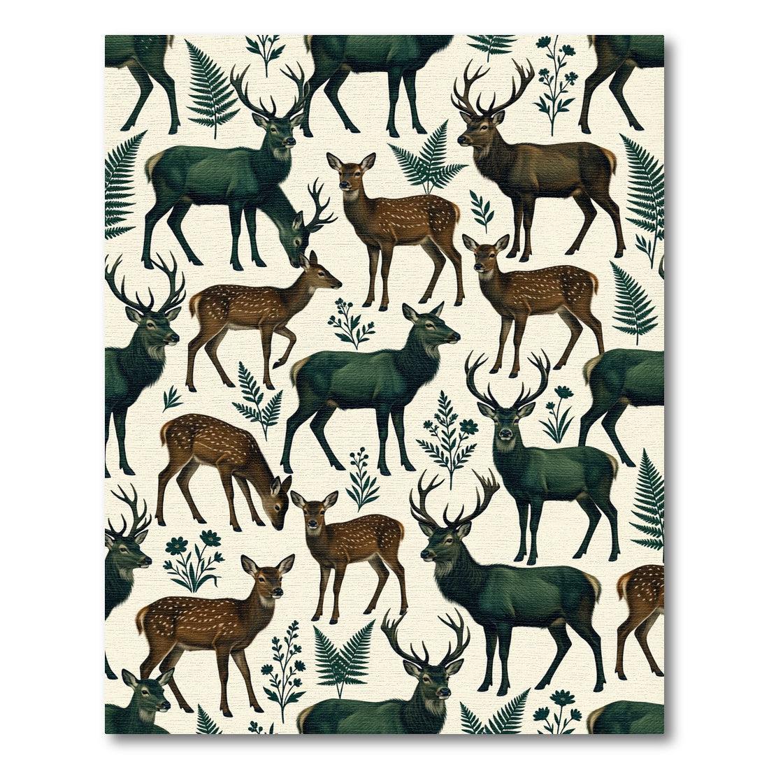 Forest Green Woodland Deer Fern Aesthetic Rug