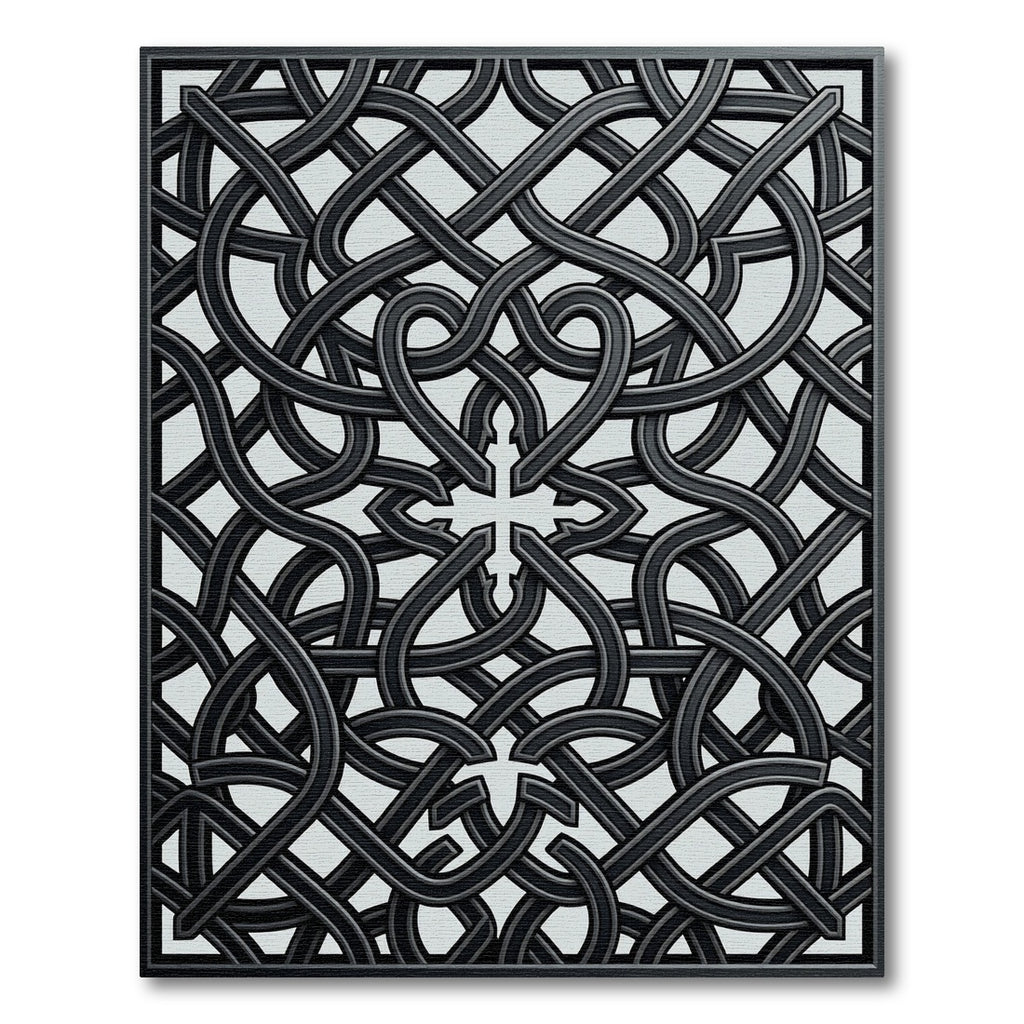Intricate Black Interlocking Knot Rug