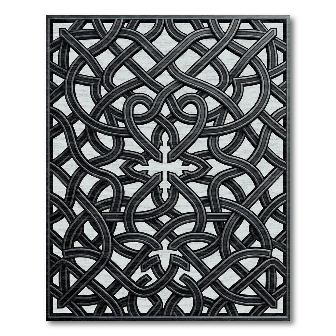 Intricate Black Interlocking Knot Rug