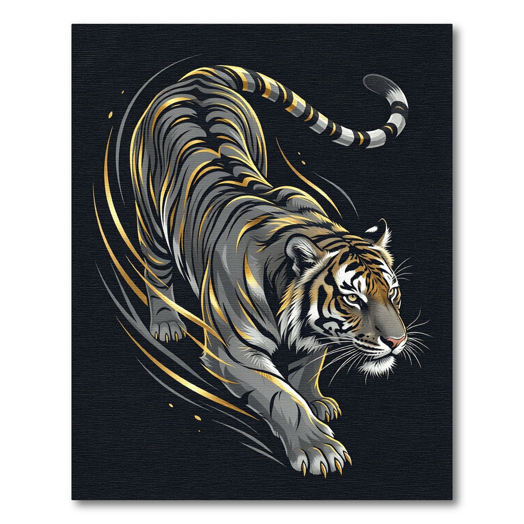 Golden Slashing Tiger Charcoal Abstract Art Rug