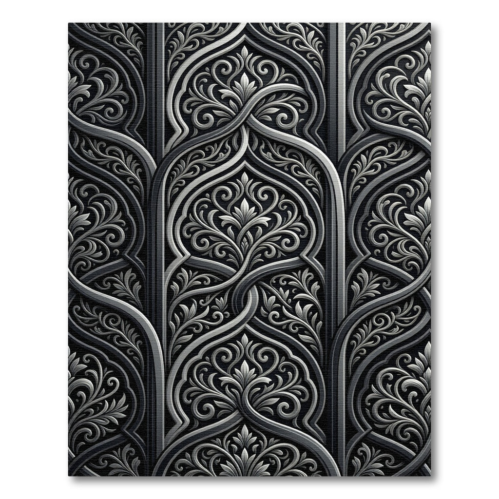 Intricate Black Silver Arabesque Floral Rug