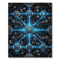 Neon Cyber Circuitry Electric Blue Grid Rug