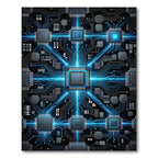 Neon Cyber Circuitry Electric Blue Grid Rug