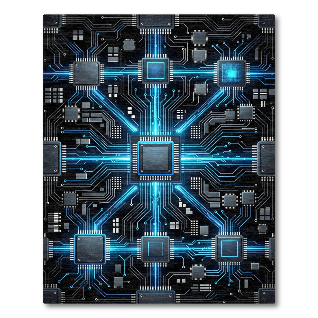 Neon Cyber Circuitry Electric Blue Grid Rug