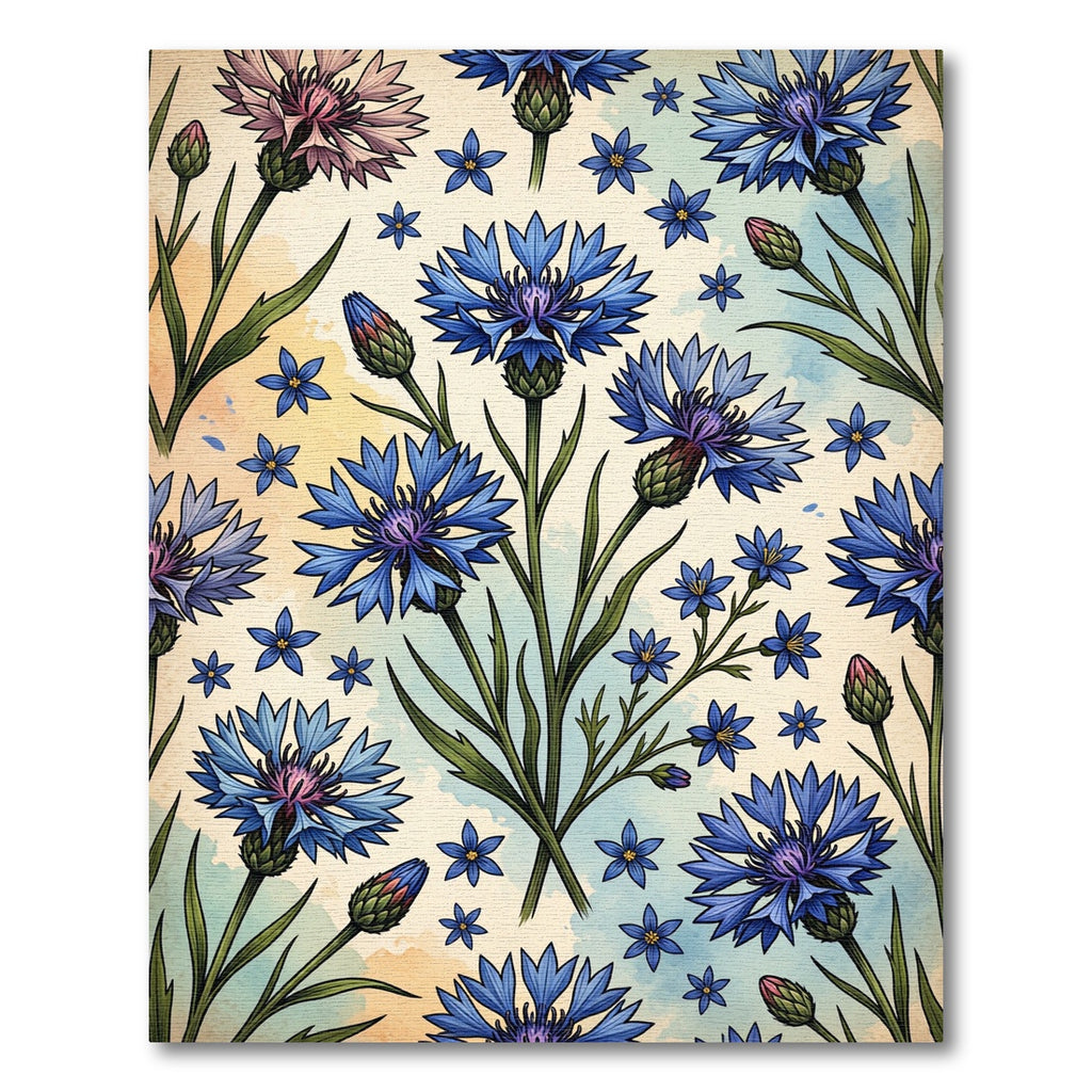 Blue Cornflower Garden Watercolor Background Rug