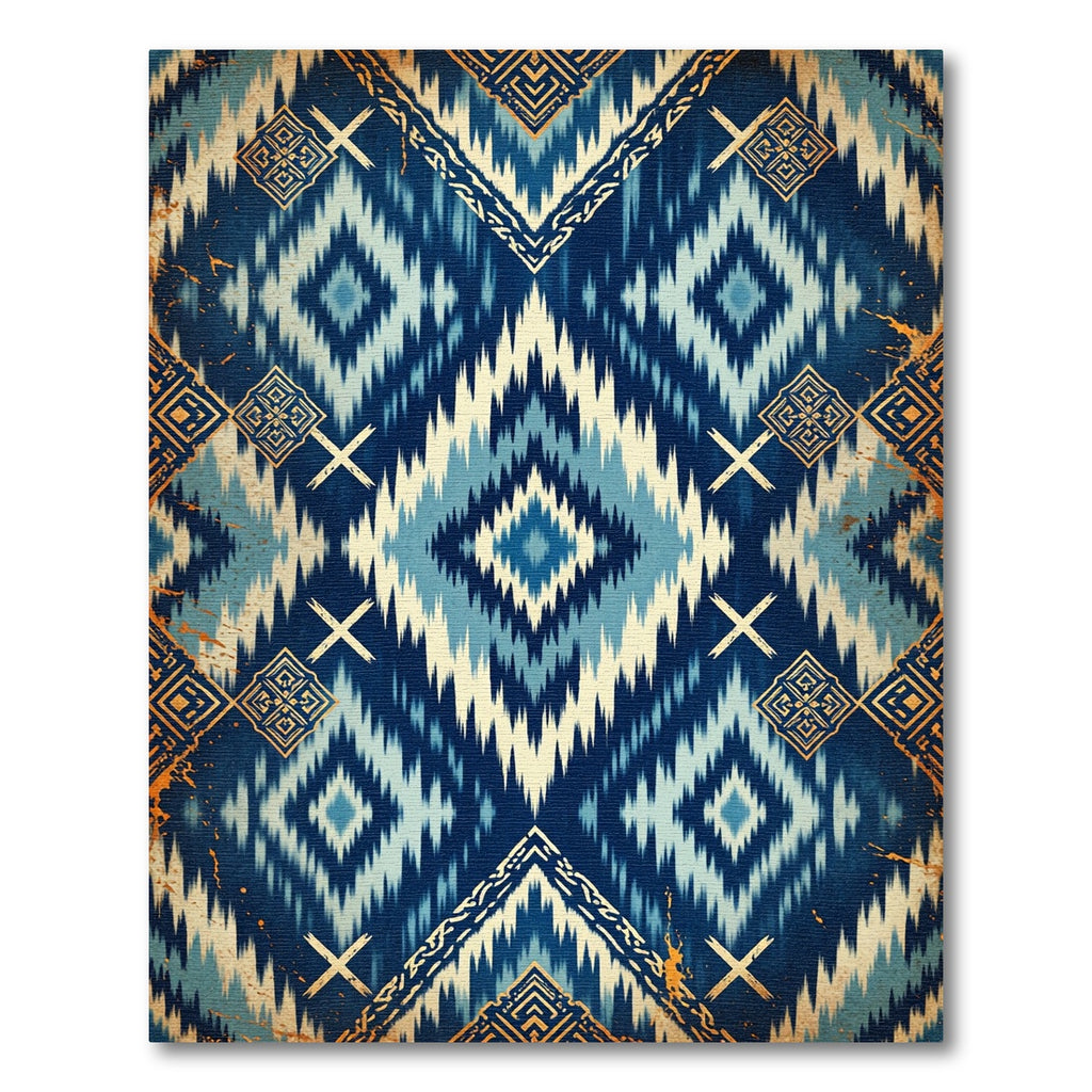 Grand Indigo Geometric Ikat Diamond Rug