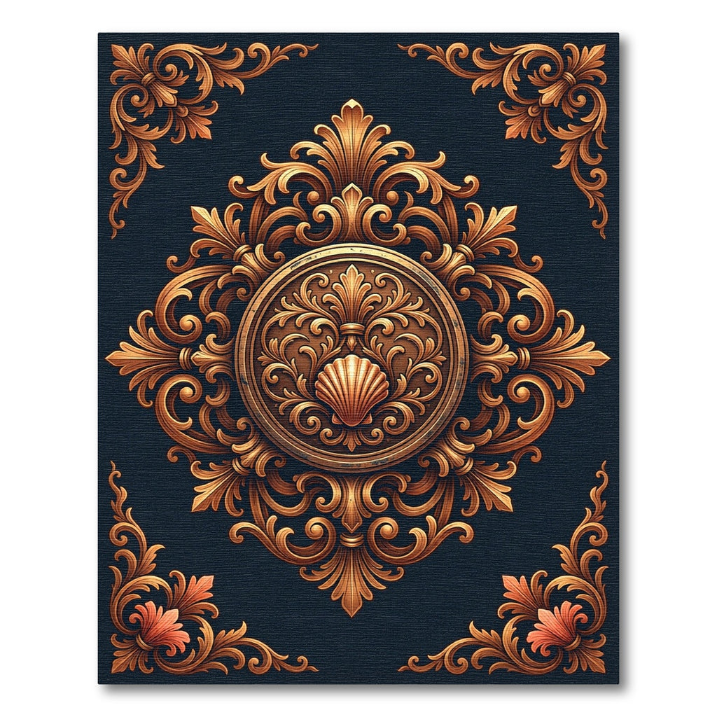 Ornate Gold Baroque Shell Medallion Rug