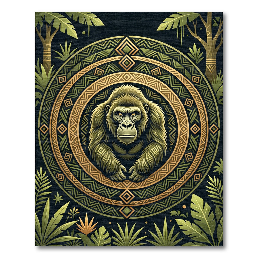 Golden Gorilla Jungle Geometric Mandala Rug