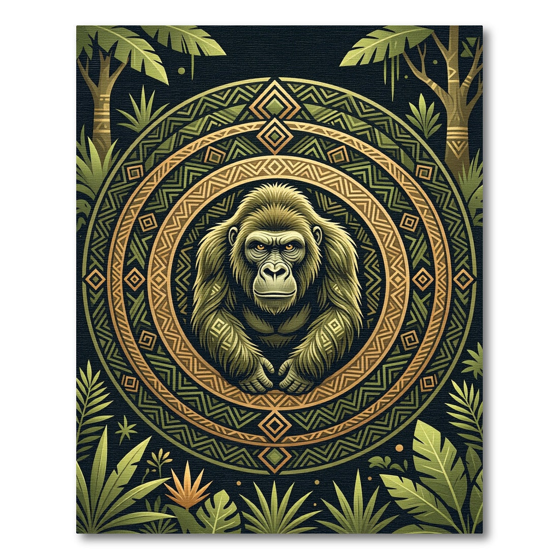 Golden Gorilla Jungle Geometric Mandala Rug