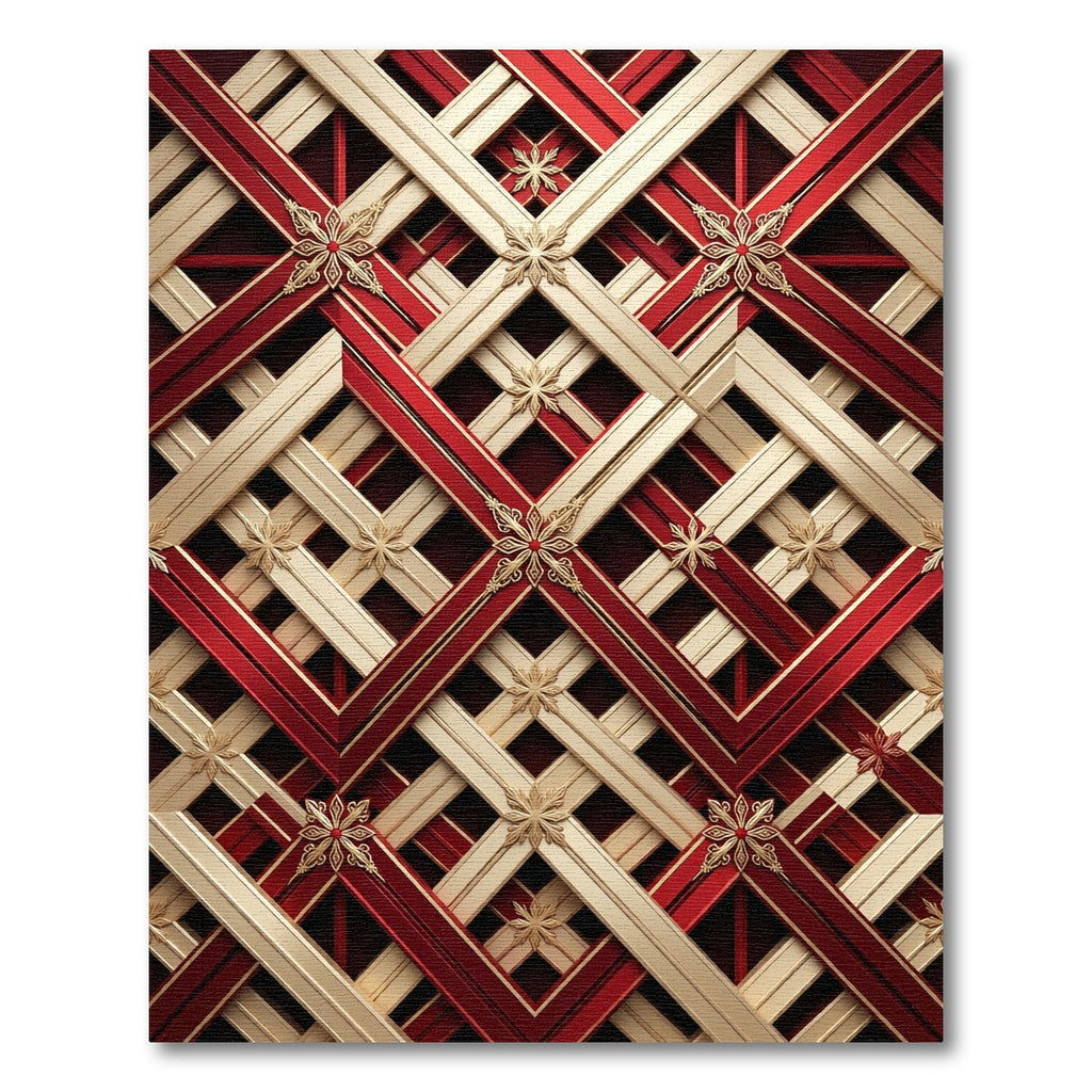 Red Gold Geometric Lattice Floral Rug