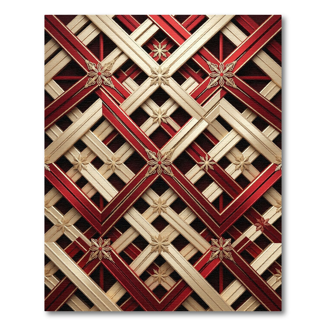 Red Gold Geometric Lattice Floral Rug