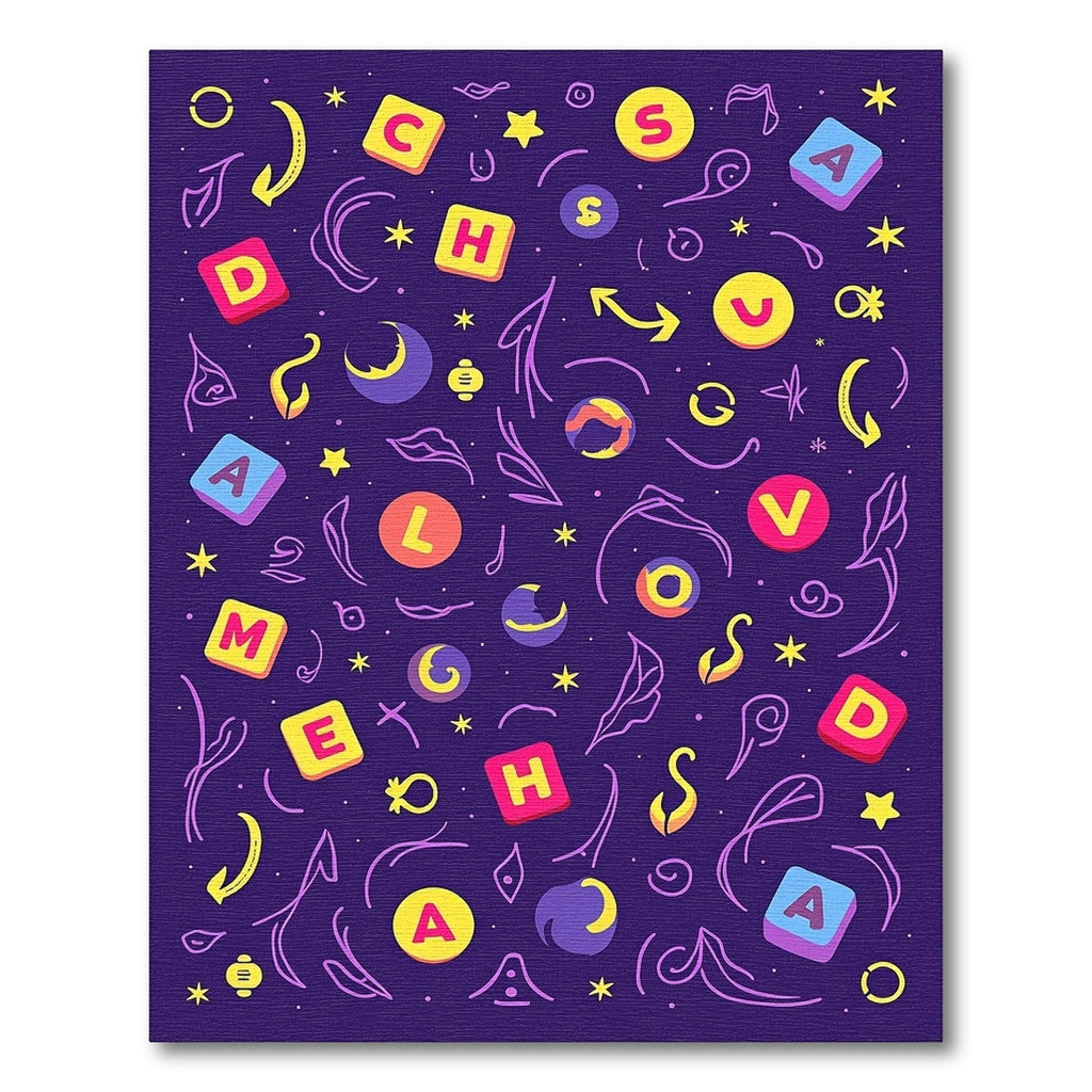 Whimsical Alphabet And Space Elements Rug