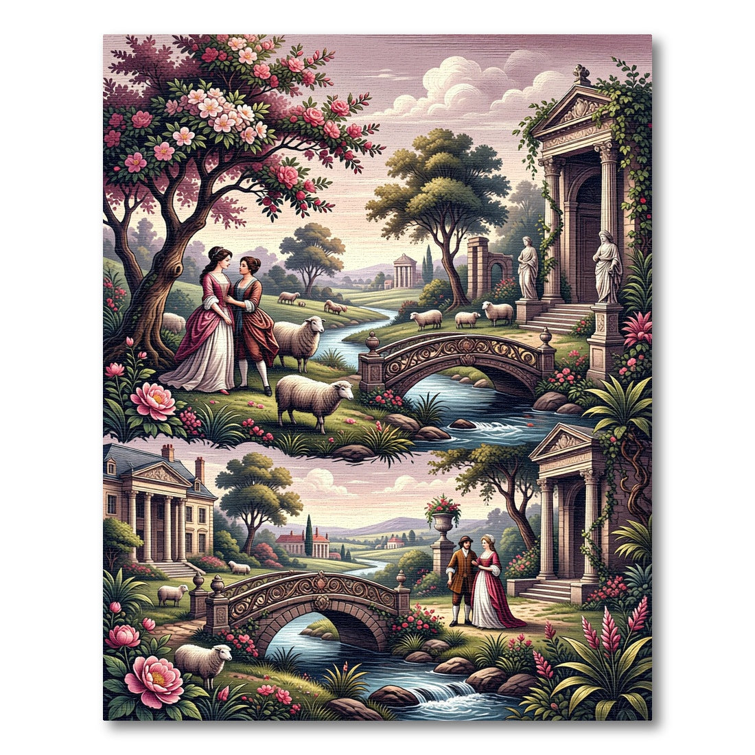 Vintage Garden Landscape Romantic Couple Rug