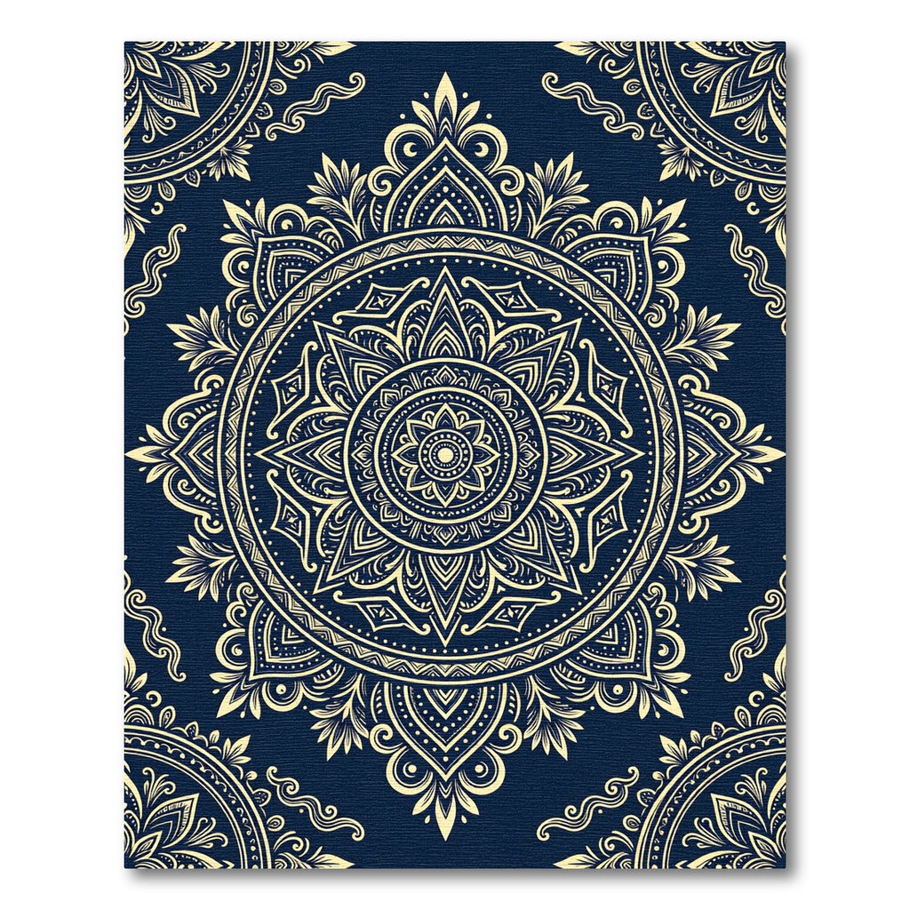 Navy Gold Ornate Medallion Boho Mandala Rug