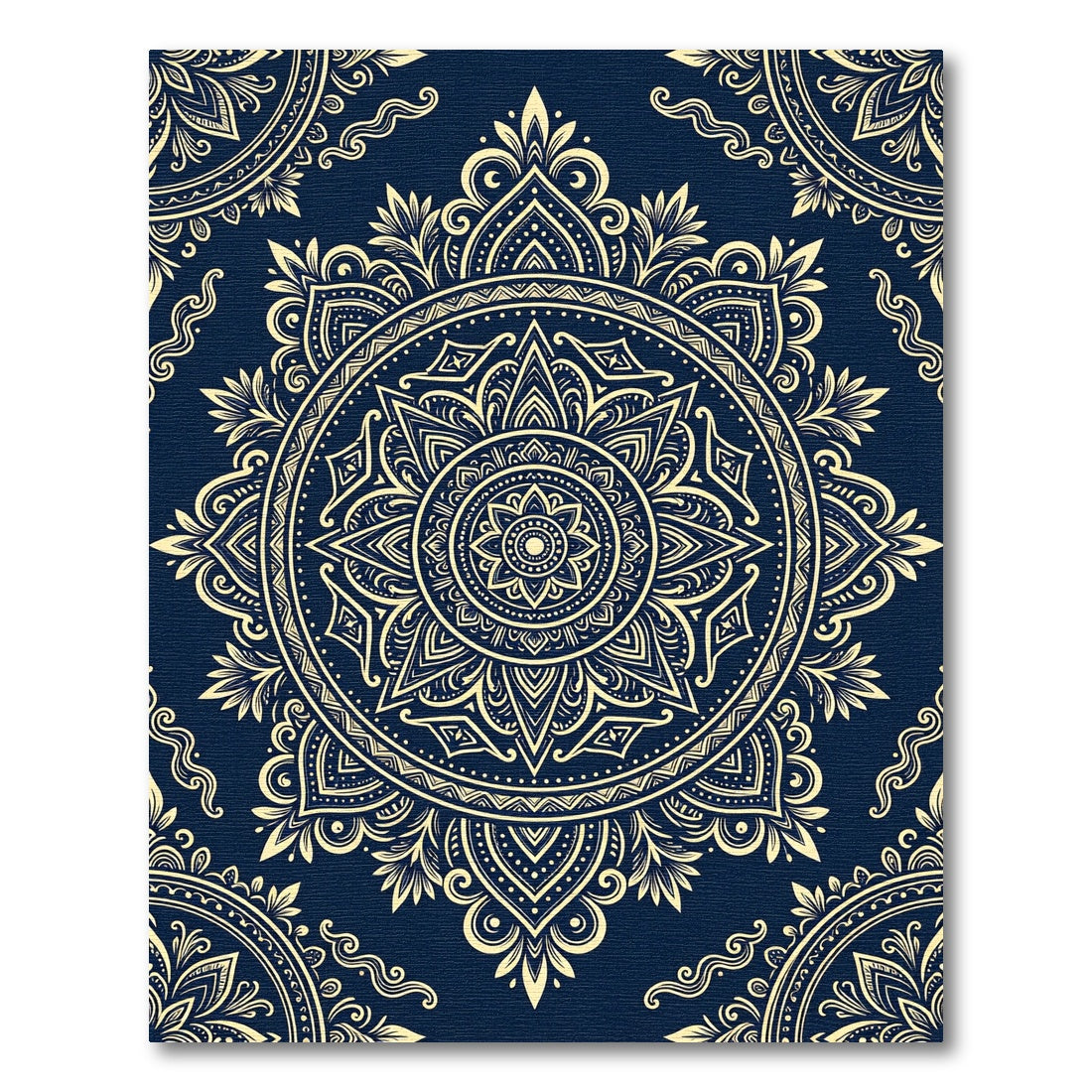 Navy Gold Ornate Medallion Boho Mandala Rug