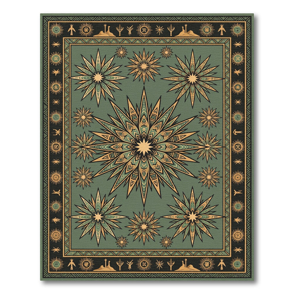 Olive Starburst Geometric Medallion Rug