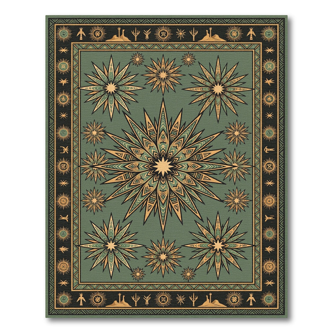 Olive Starburst Geometric Medallion Rug