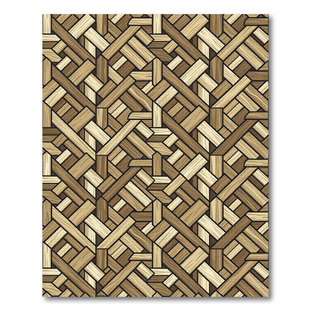 Woven Natural Wood Grain Geometric Interlace Rug