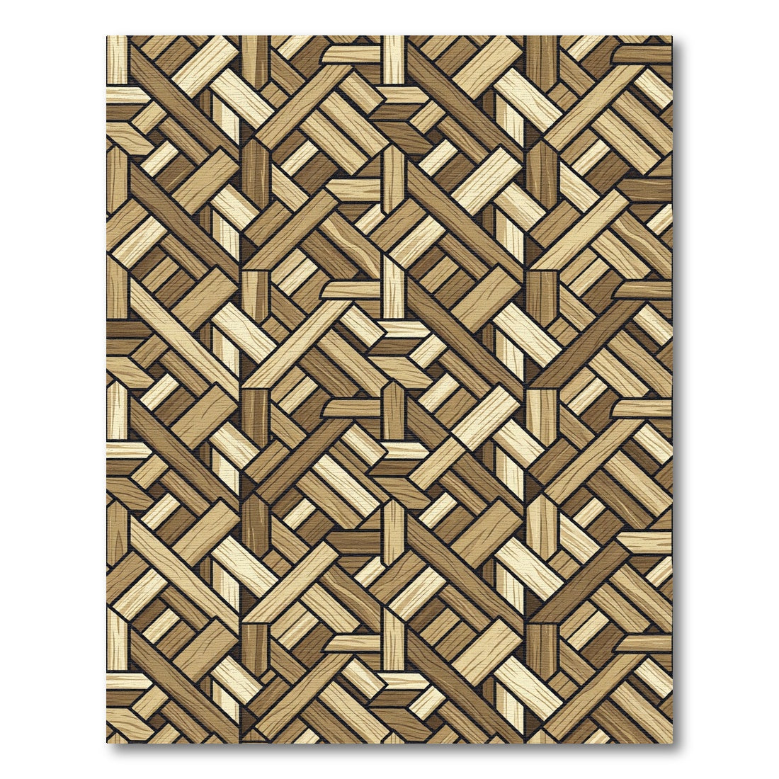 Woven Natural Wood Grain Geometric Interlace Rug