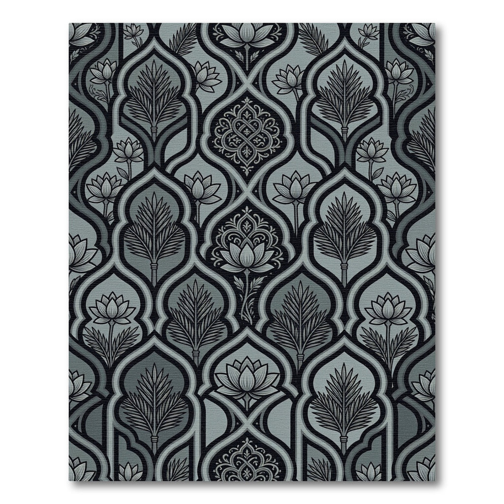 Monochromatic Gray Lotus Arch Pattern Rug