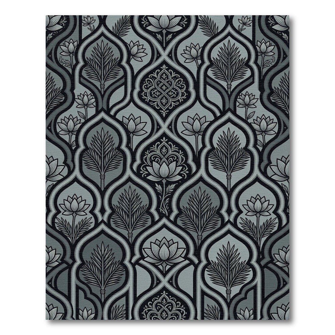 Monochromatic Gray Lotus Arch Pattern Rug