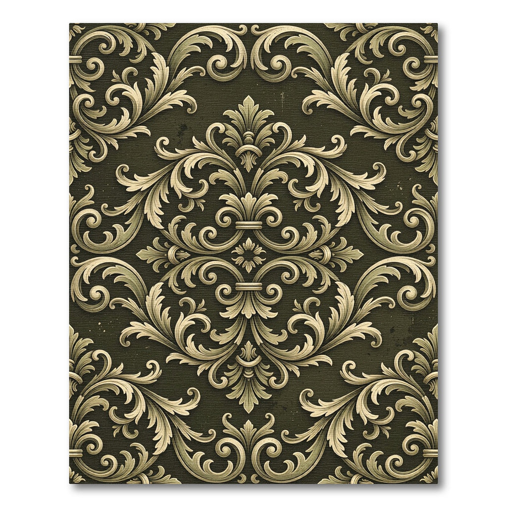 Ornate Cream Damask Olive Scroll Rug