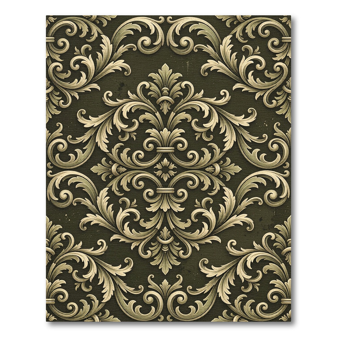 Ornate Cream Damask Olive Scroll Rug