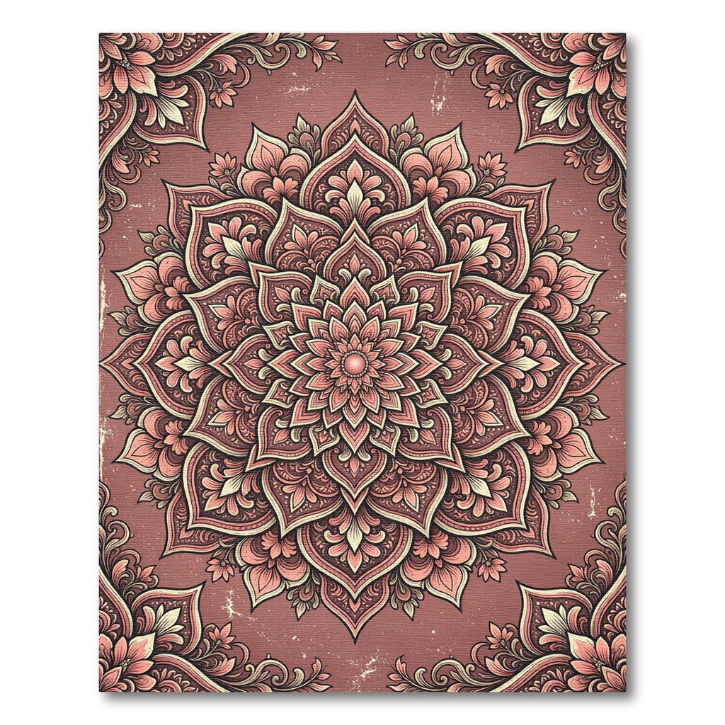 Ornate Dusty Rose Floral Mandala Rug