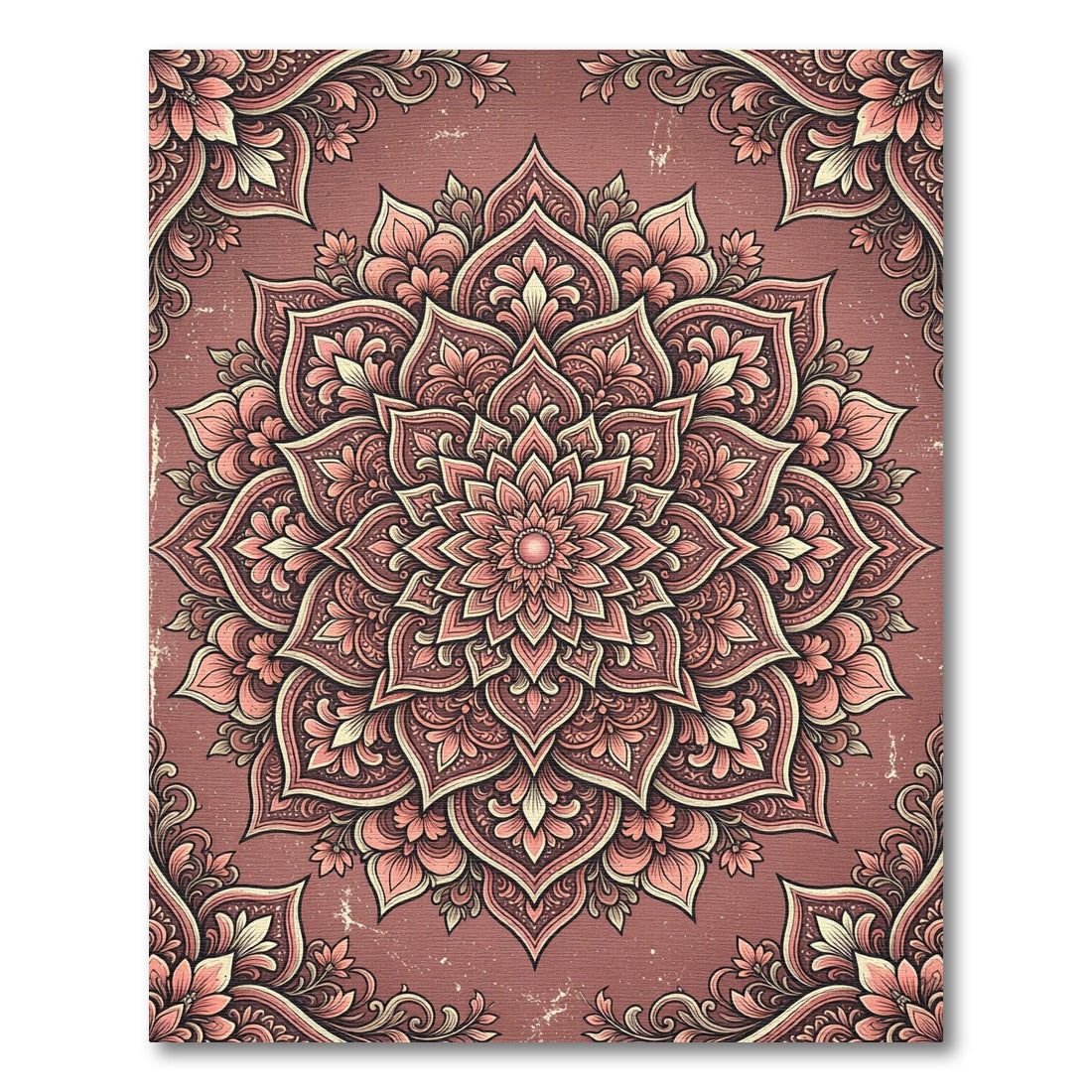 Ornate Dusty Rose Floral Mandala Rug