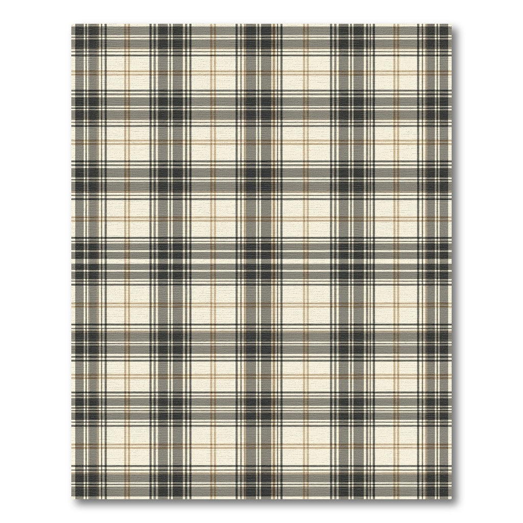 Neutral Cream Brown Black Plaid Rug