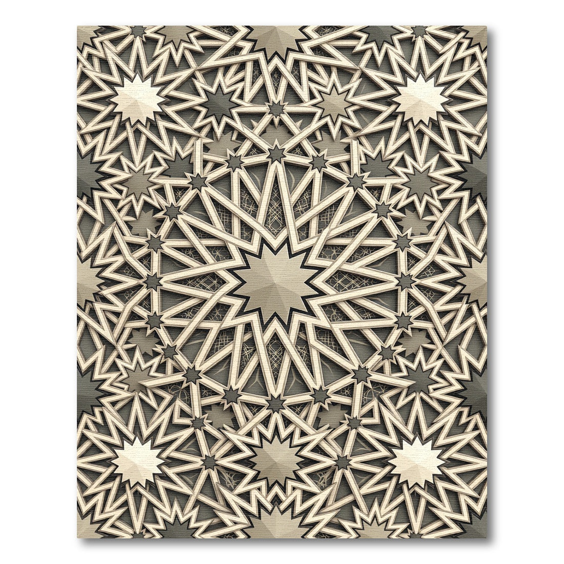 Elegant Beige Geometric Star Medallion Rug