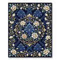 Navy Floral Damask with Golden Accents Rug