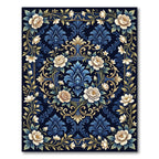 Navy Floral Damask with Golden Accents Rug