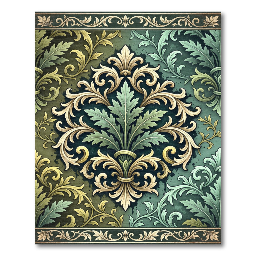 Ornate Sage and Gold Acanthus Scroll Rug