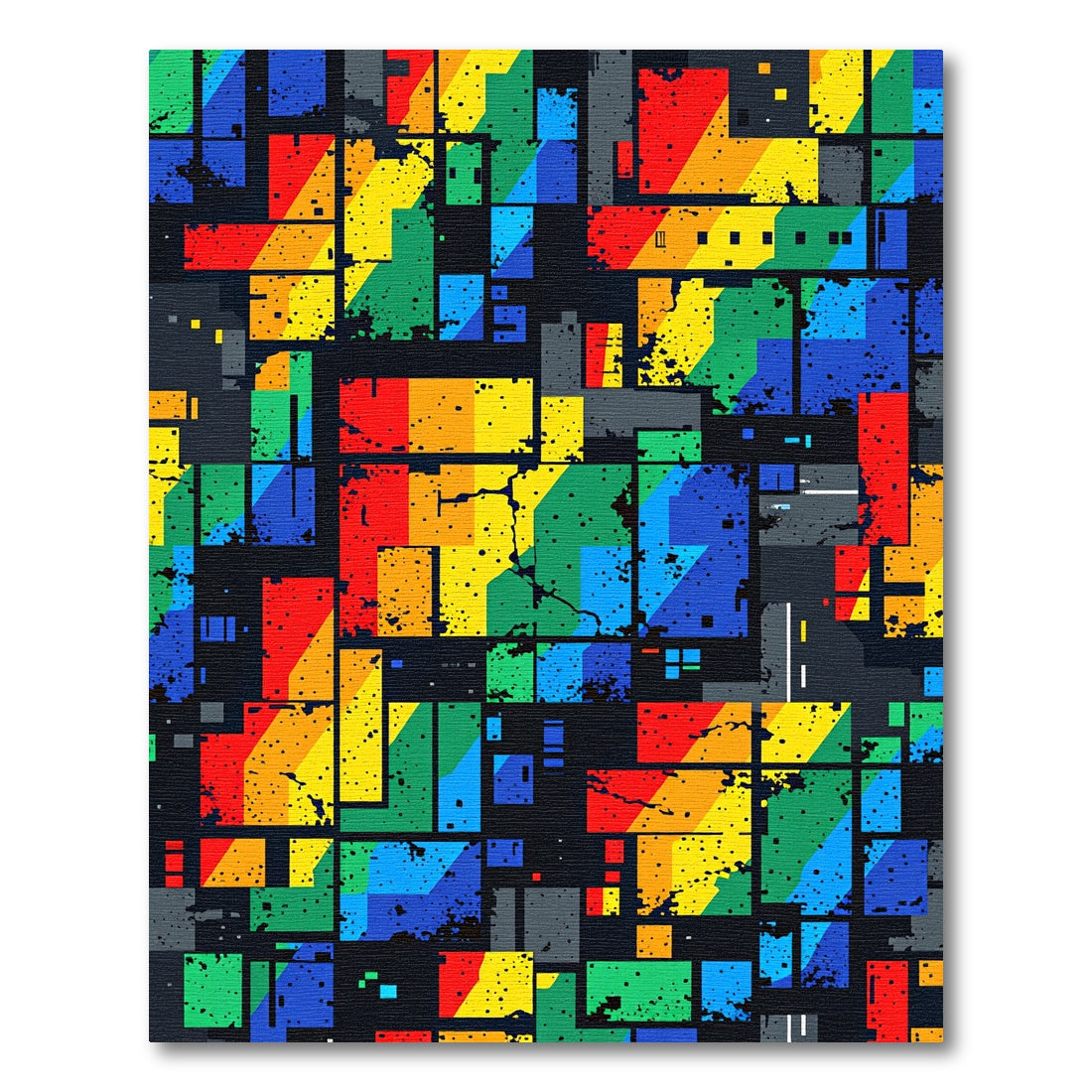 Vibrant Geometric Block Abstract Composition Rug