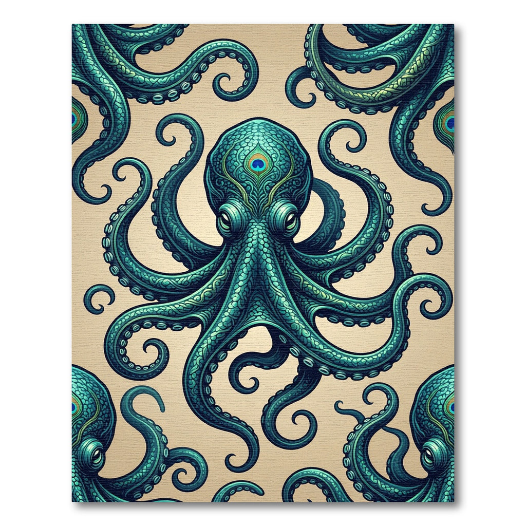 Teal Octopus Peacock Eye Surreal Rug