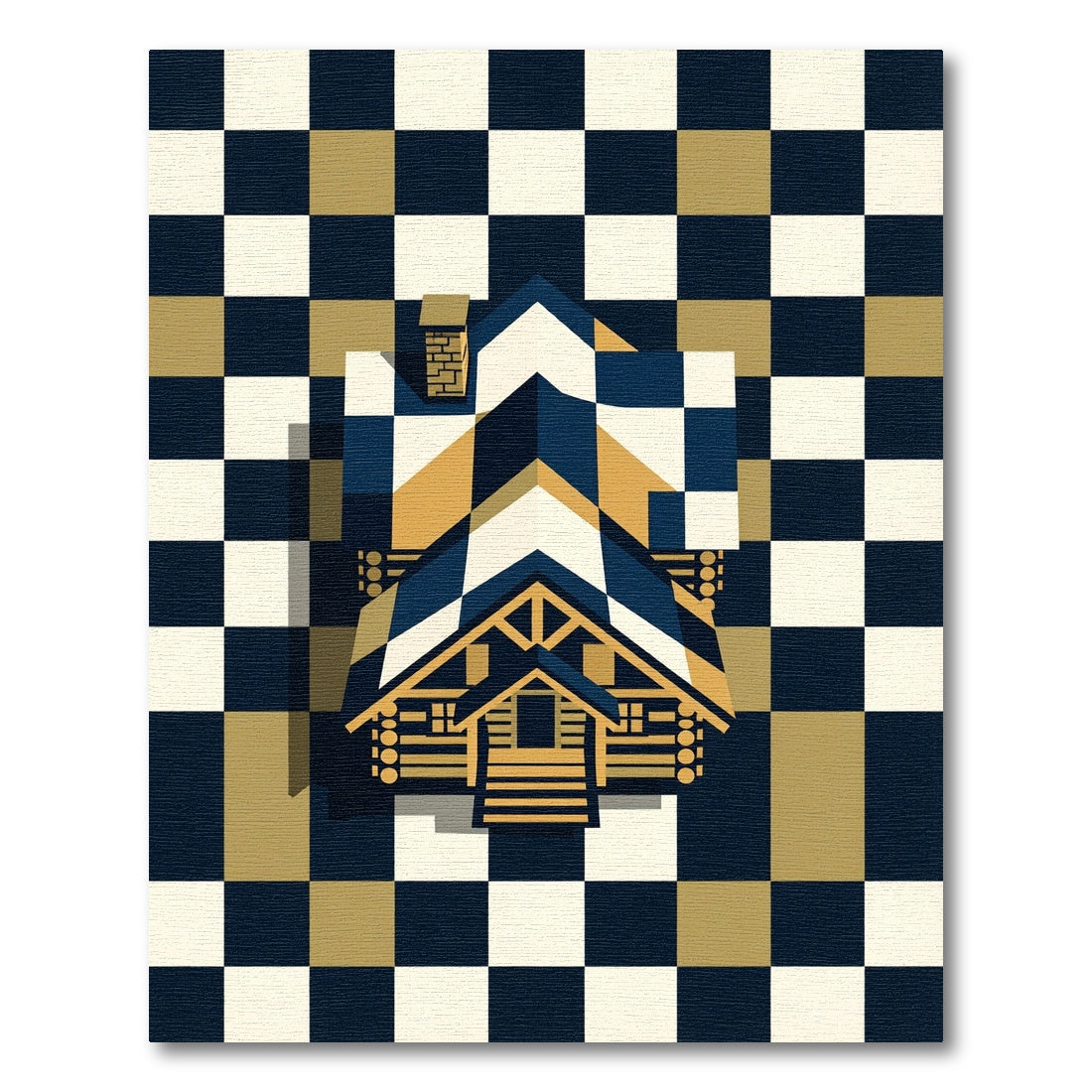 Navy and Gold Geometric Cabin Tile Rug