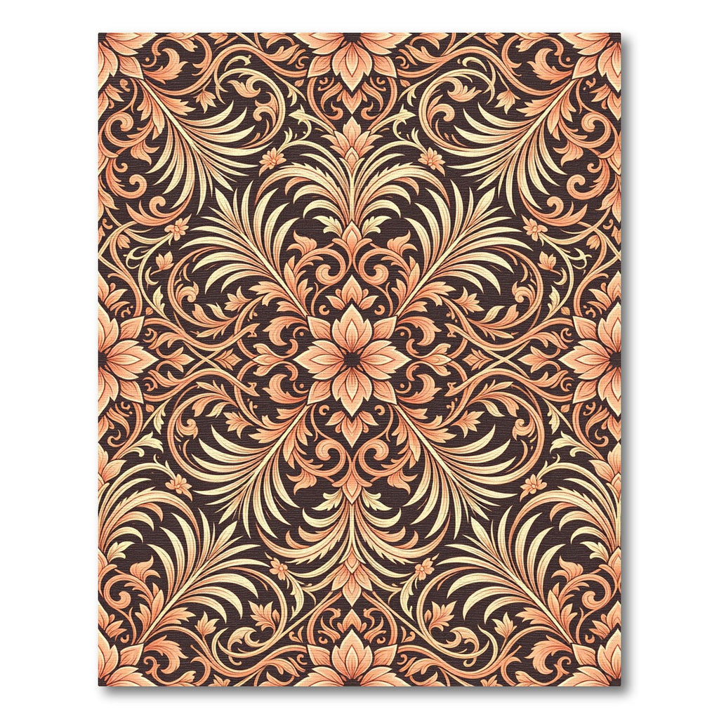 Amber Floral Damask Scrollwork Rug