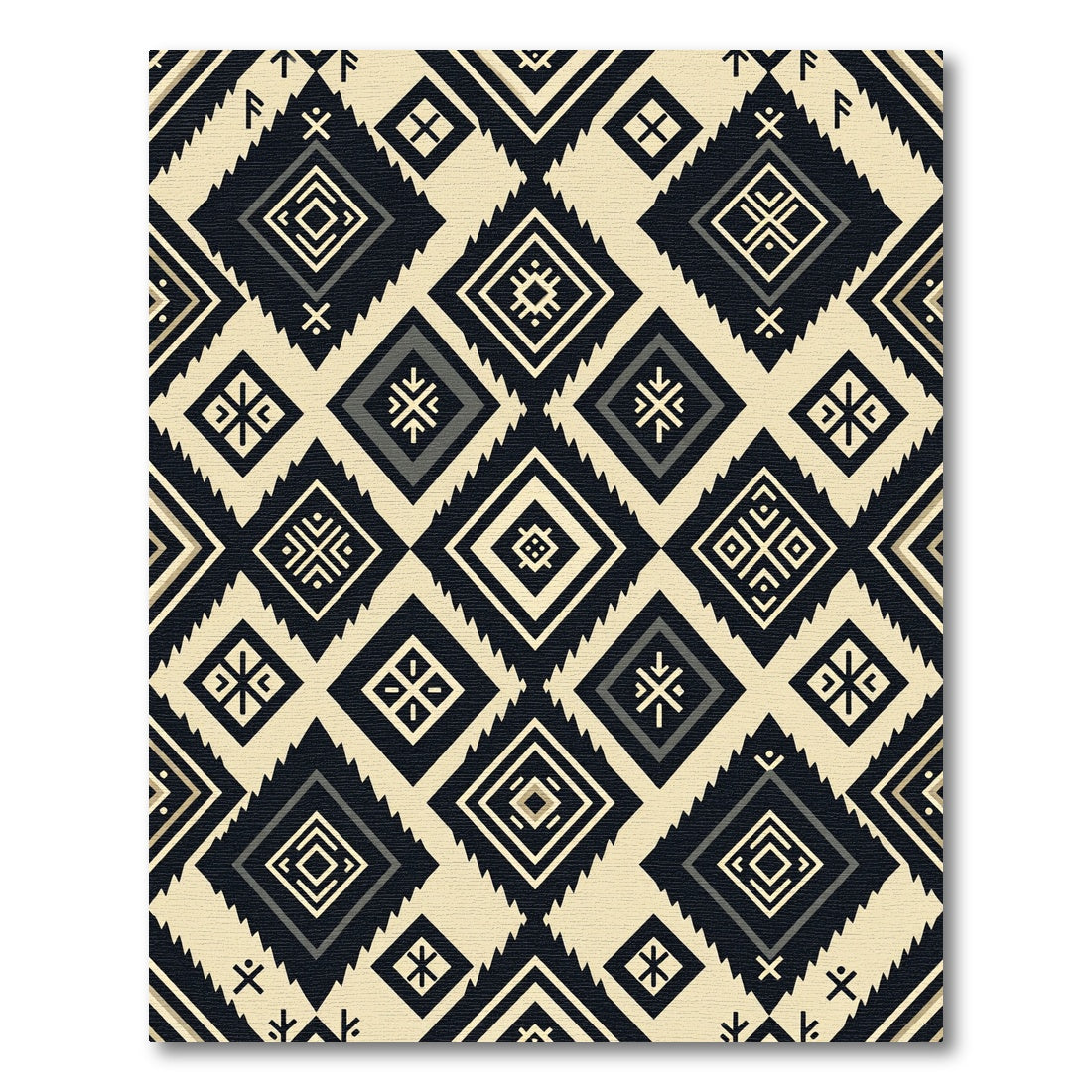 Monochromatic Geometric Tribal Diamond Area Rug