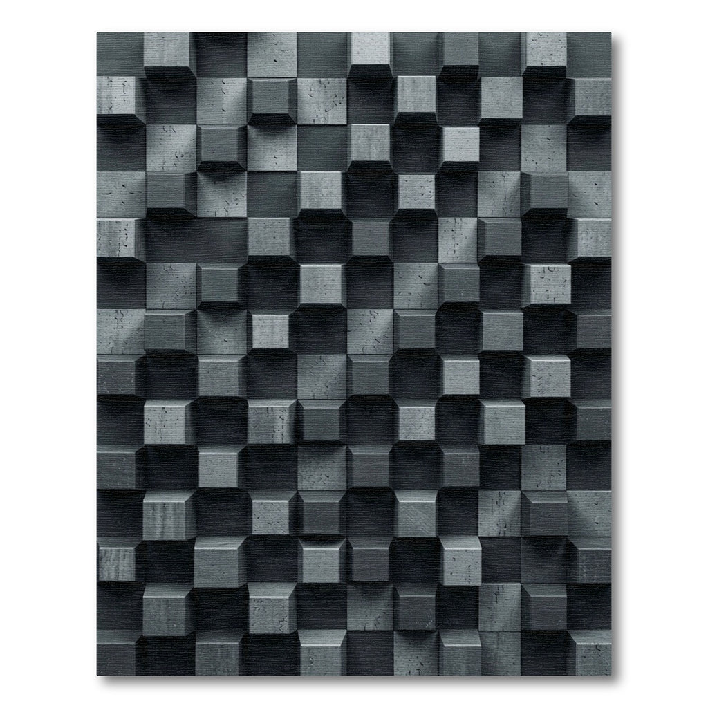 Modern Charcoal Dimensional Cube Grid Rug
