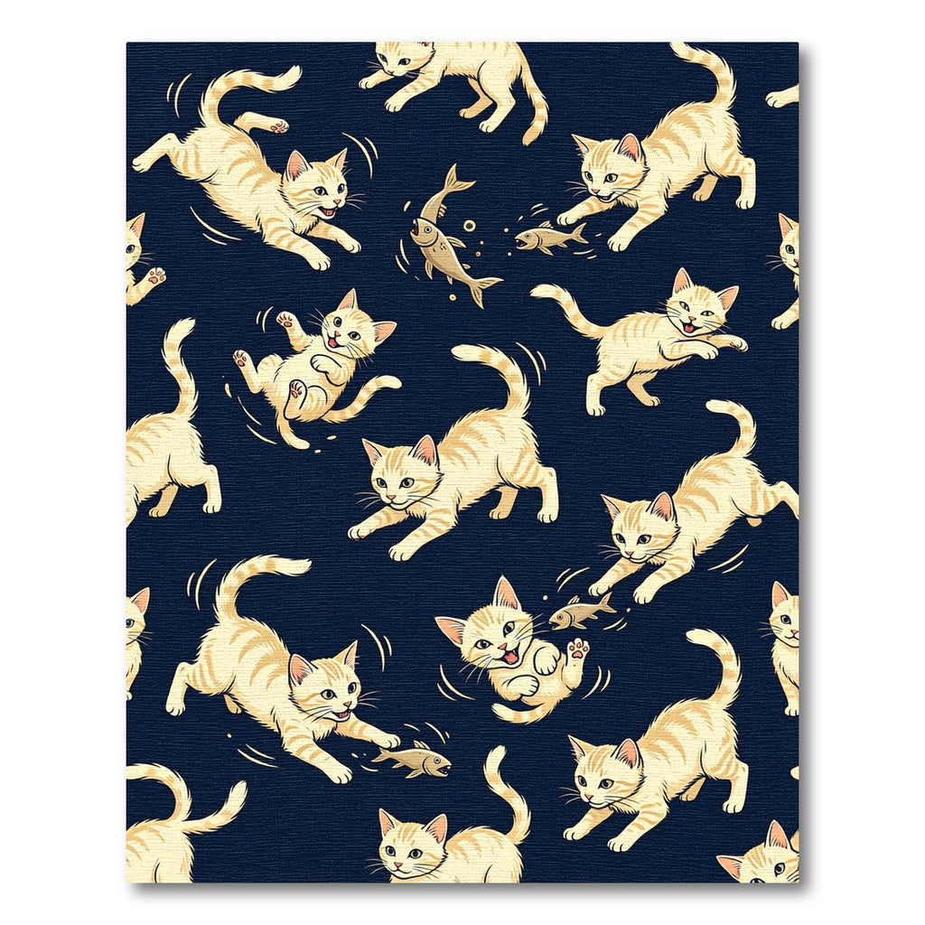 Cream Striped Kittens Chasing Fish Rug