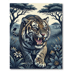 Fierce Tiger Roaring Among Jungle Blooms Rug